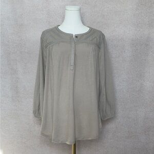 Lucky Brand Oatmeal Blouse with Embroidered Details & Buttons